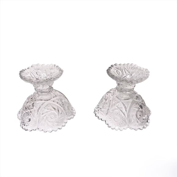 Cut / Pressed Clear Glass Vintage Pedestal Candy Dish SET OF 2 - Picture 4 of 6